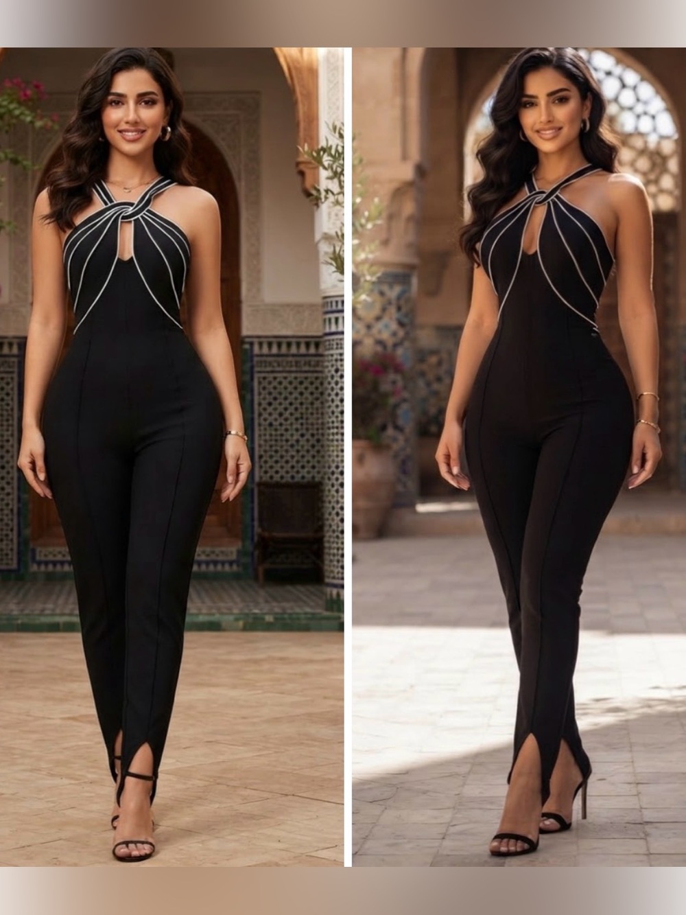 Tadashi Elegant Black Halter Jumpsuit with Contrast Trim size small